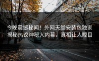 今晚震撼秘闻！外网天堂安装包独家揭秘热议神秘人内幕，真相让人瞠目