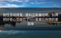 别怪我说得直 - 黑料正能量往期，别再把好奇心交给它了——答案比你想的更简单