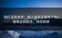 网红深夜发声：成人快手不是我干的！海角全网疯传，持续刷屏
